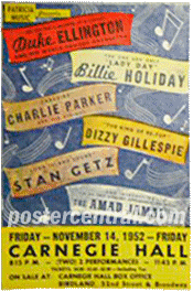 Billie Holiday, duke ellington, charle parker carnegie hall poster